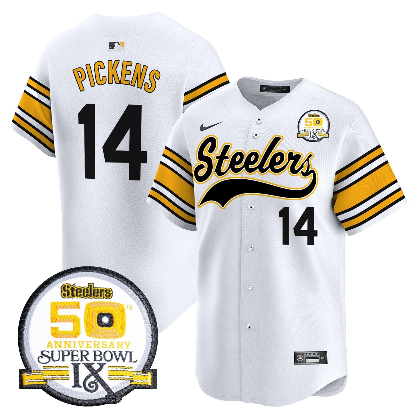 Steelers 50th Anniversary Of Super Bowl IX Patch Vapor Premier Baseball Jersey - All Stitched