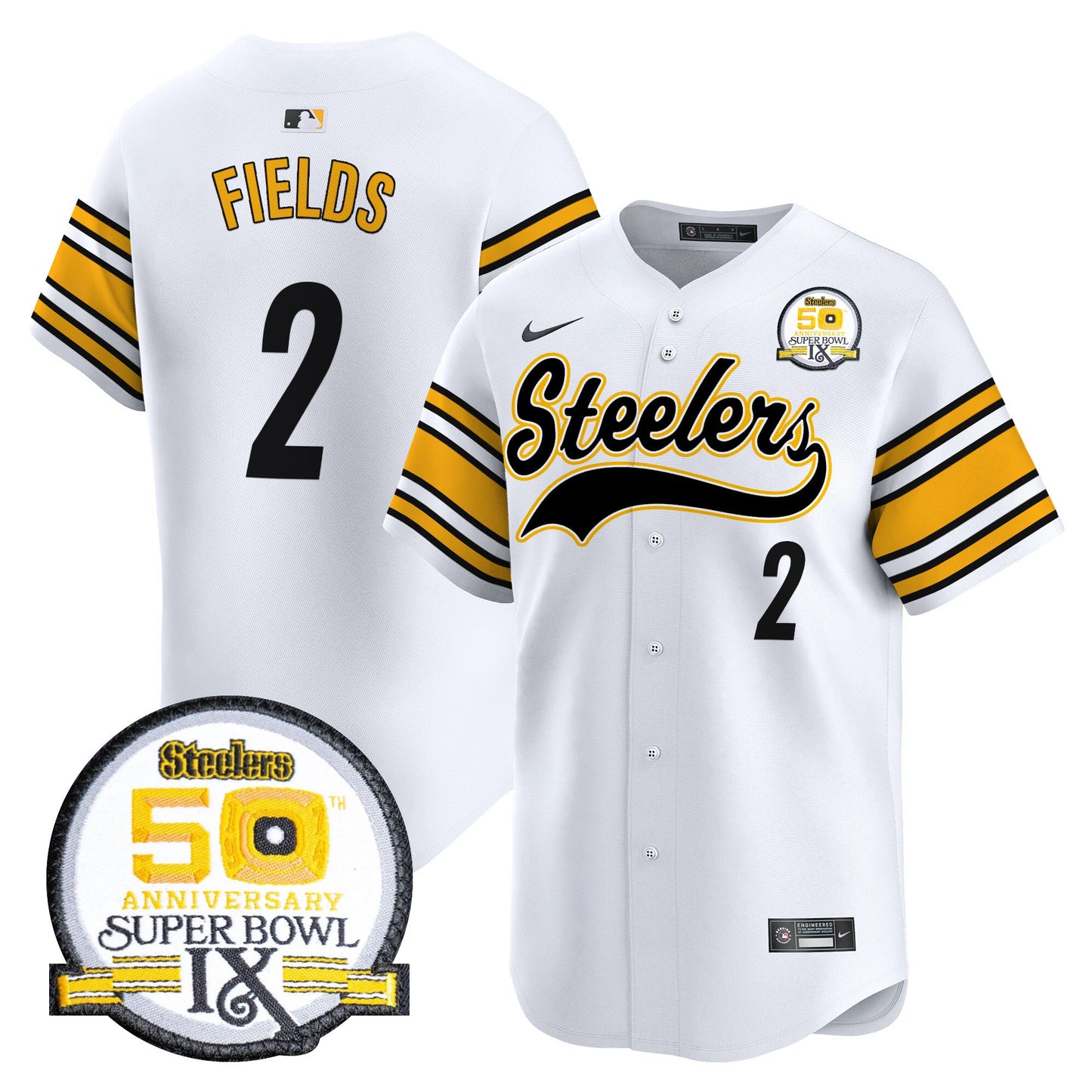 Steelers 50th Anniversary Of Super Bowl IX Patch Vapor Premier Baseball Jersey - All Stitched