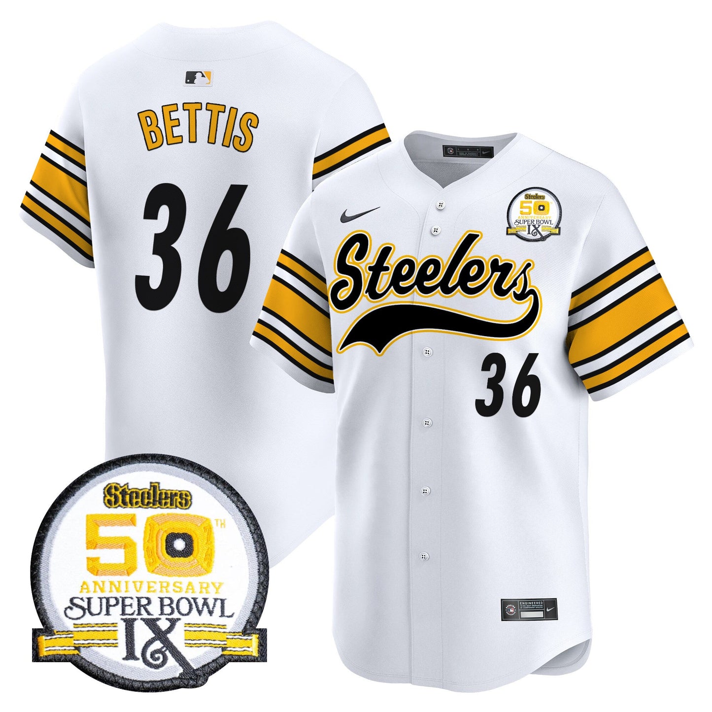 Steelers 50th Anniversary Of Super Bowl IX Patch Vapor Premier Baseball Jersey - All Stitched