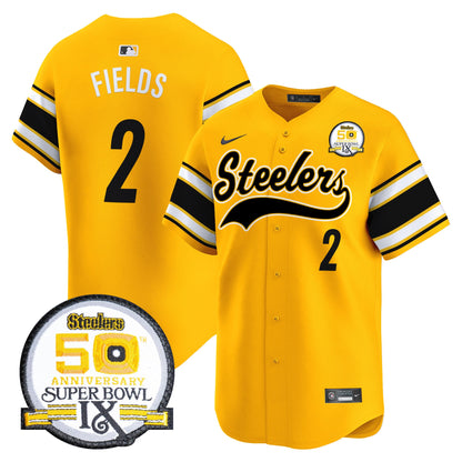 Steelers 50th Anniversary Of Super Bowl IX Patch Vapor Premier Baseball Jersey - All Stitched