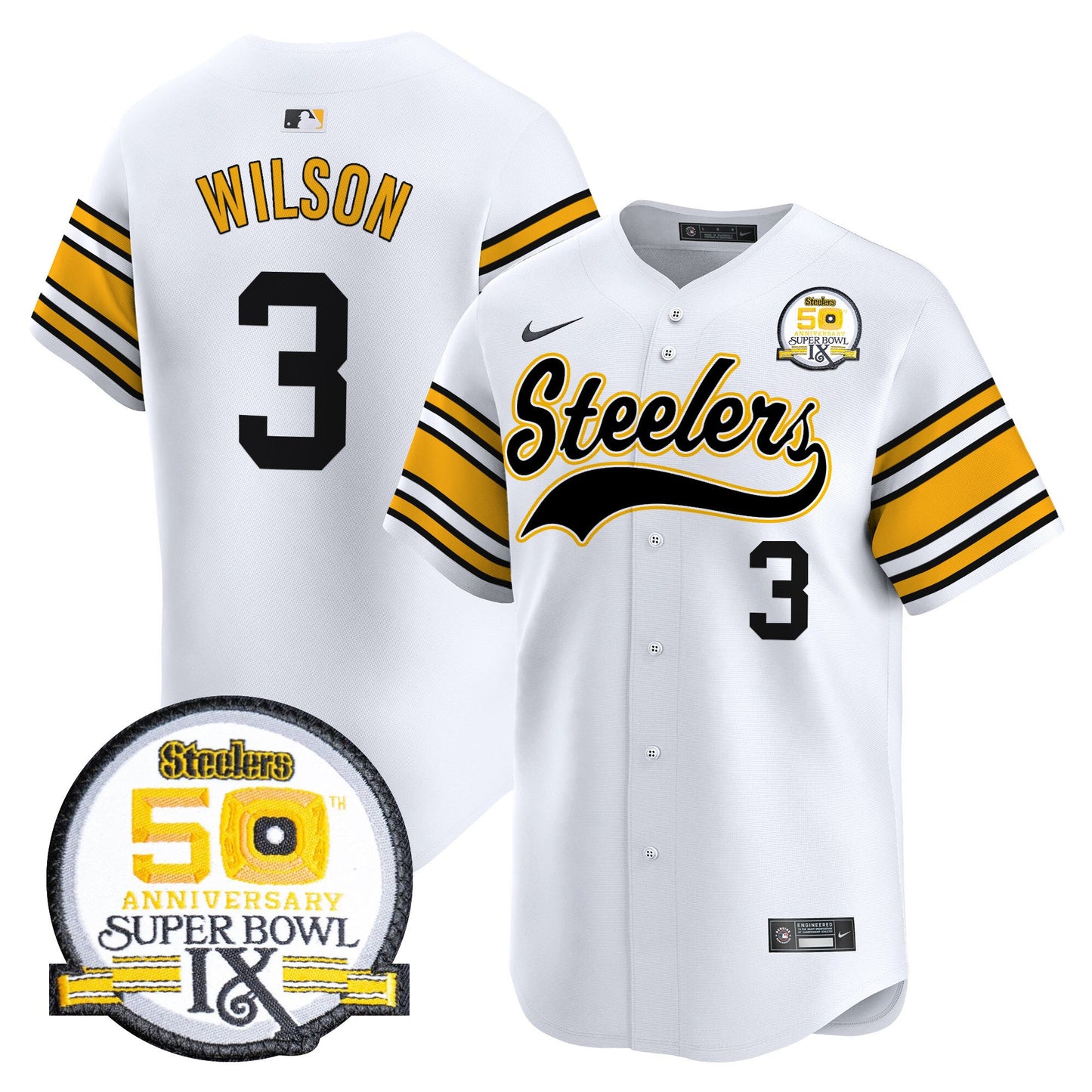 Steelers 50th Anniversary Of Super Bowl IX Patch Vapor Premier Baseball Jersey - All Stitched