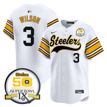 Steelers 50th Anniversary Of Super Bowl IX Patch Vapor Premier Baseball Jersey - All Stitched