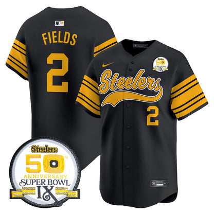 Steelers 50th Anniversary Of Super Bowl IX Patch Vapor Premier Baseball Jersey - All Stitched