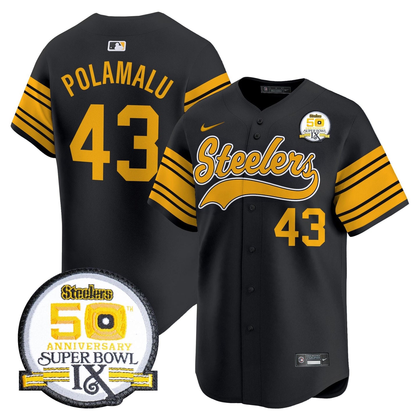 Steelers 50th Anniversary Of Super Bowl IX Patch Vapor Premier Baseball Jersey - All Stitched