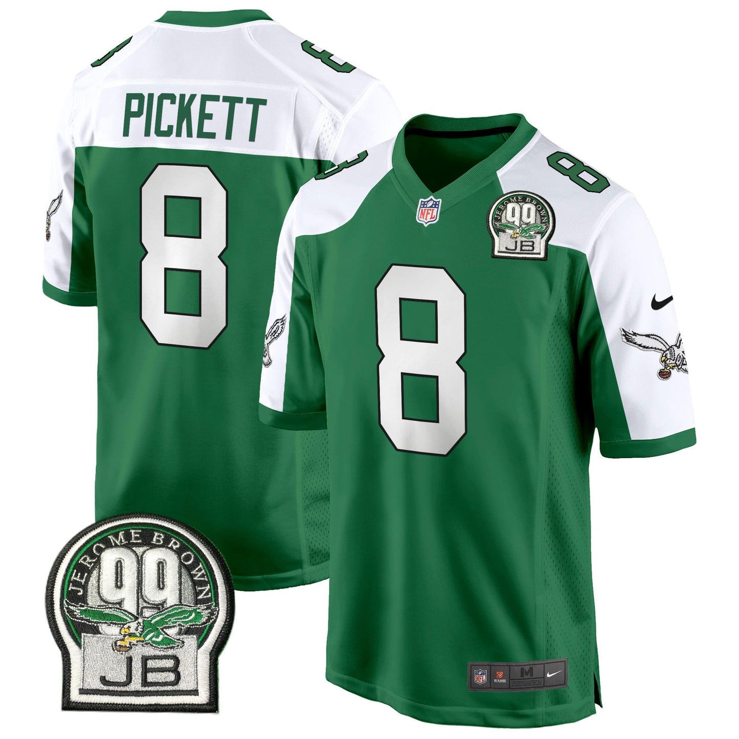 Eagles Jerome Brown Patch Kelly Green Alternate Game Jersey - All Stitched