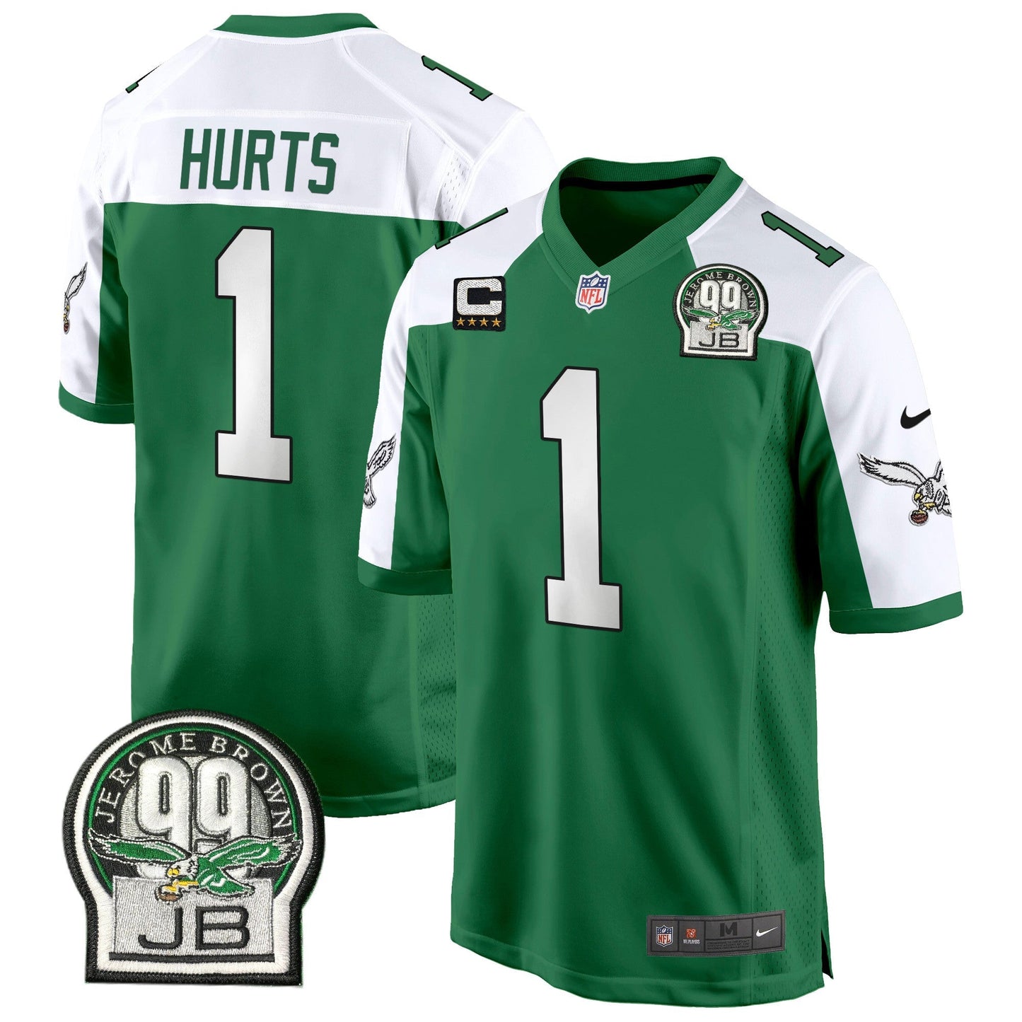 Eagles Jerome Brown Patch Kelly Green Alternate Game Jersey - All Stitched