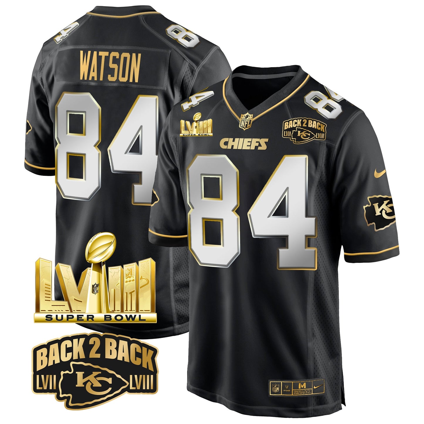 Chiefs Super Bowl LVIII & Back 2 Back Gold Game Jersey - All Stitched