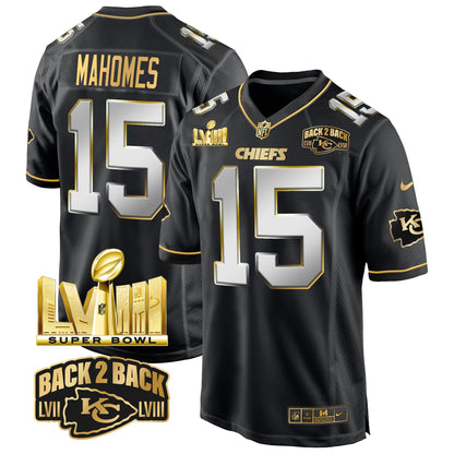 Chiefs Super Bowl LVIII & Back 2 Back Gold Game Jersey - All Stitched