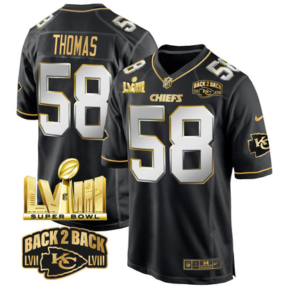 Chiefs Super Bowl LVIII & Back 2 Back Gold Game Jersey - All Stitched
