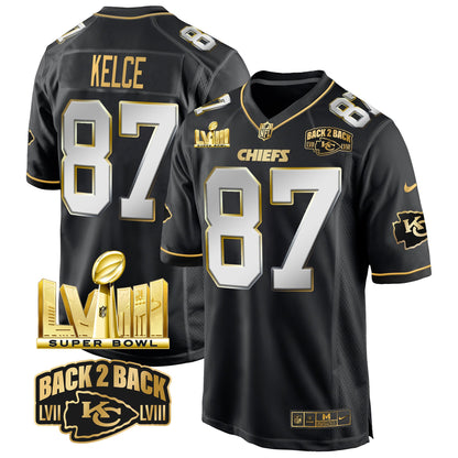 Chiefs Super Bowl LVIII & Back 2 Back Gold Game Jersey - All Stitched