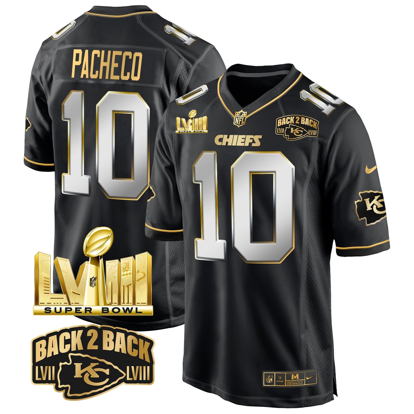 Chiefs Super Bowl LVIII & Back 2 Back Gold Game Jersey - All Stitched