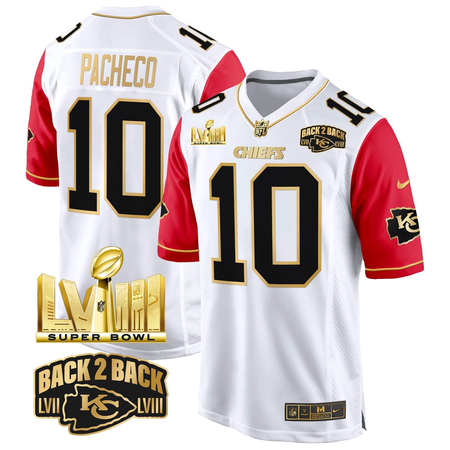 Chiefs Super Bowl LVIII & Back 2 Back Gold Game Jersey - All Stitched