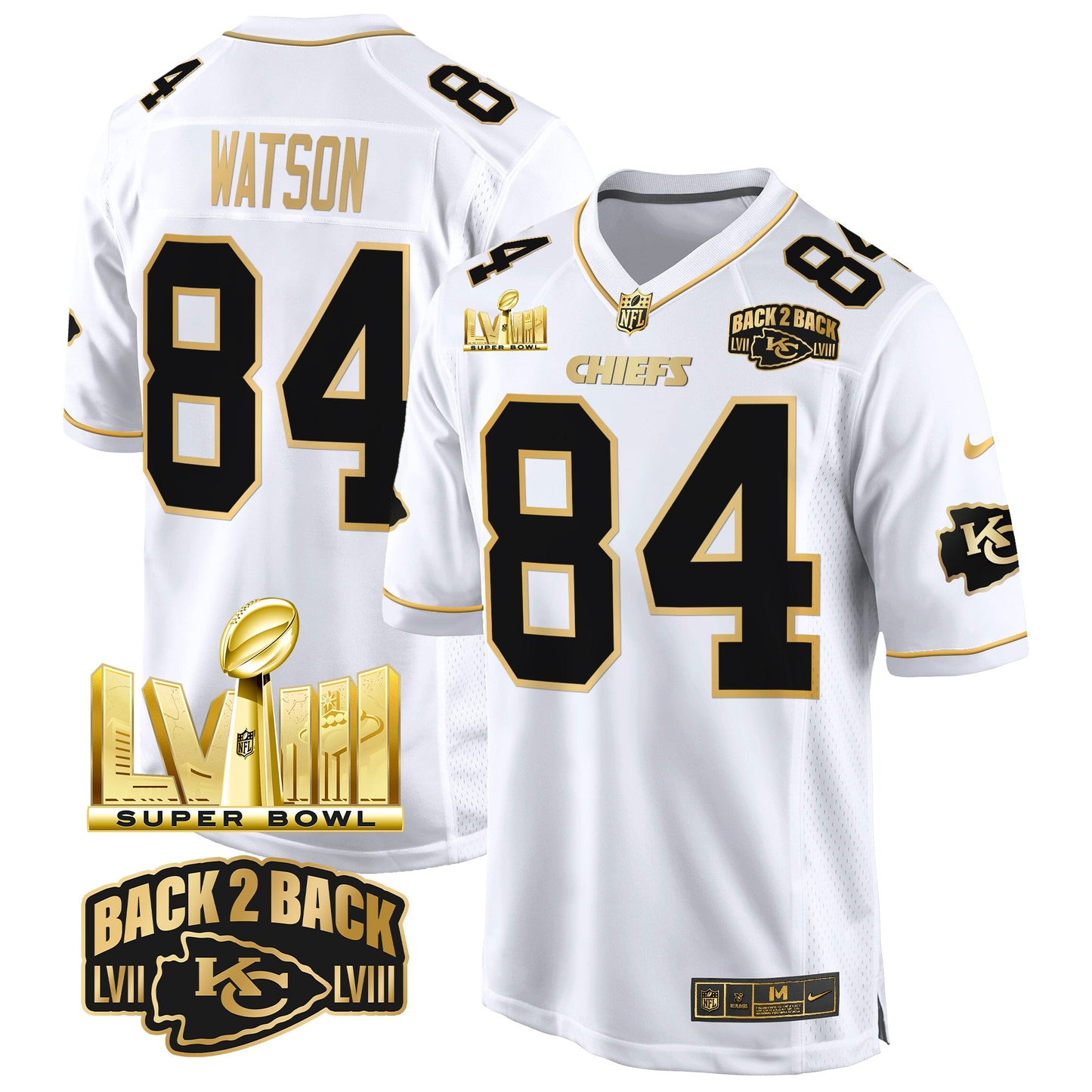 Chiefs Super Bowl LVIII & Back 2 Back Gold Game Jersey - All Stitched