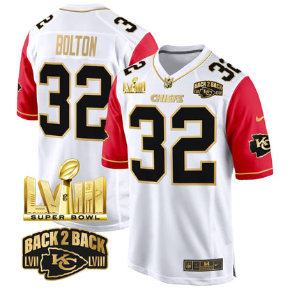 Chiefs Super Bowl LVIII & Back 2 Back Gold Game Jersey - All Stitched