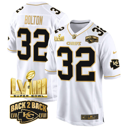 Chiefs Super Bowl LVIII & Back 2 Back Gold Game Jersey - All Stitched