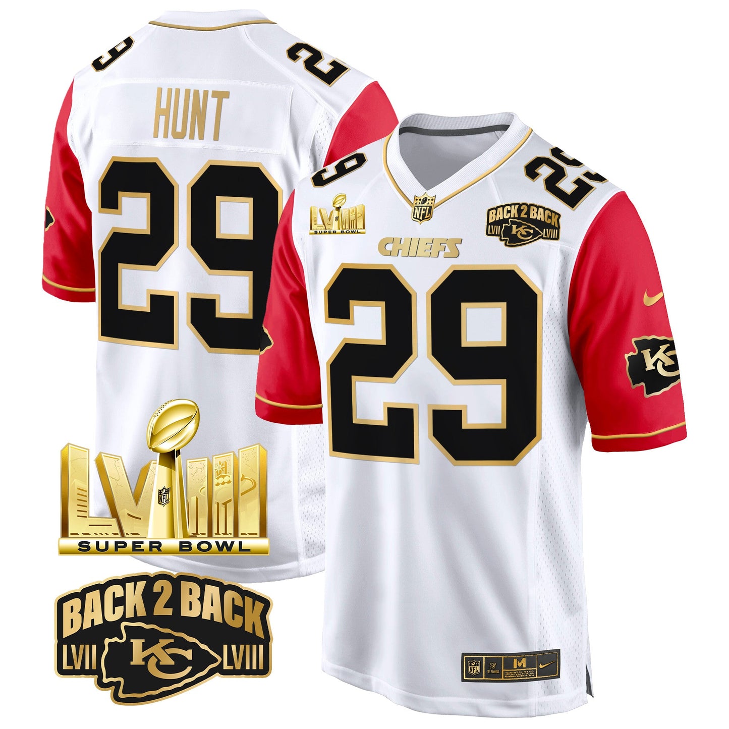 Chiefs Super Bowl LVIII & Back 2 Back Gold Game Jersey - All Stitched