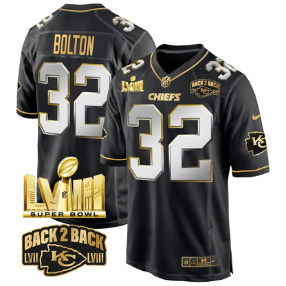 Chiefs Super Bowl LVIII & Back 2 Back Gold Game Jersey - All Stitched