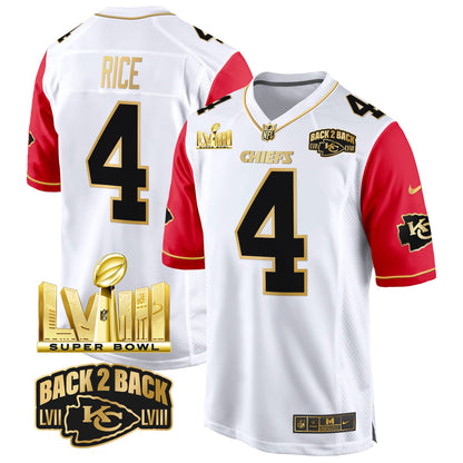 Chiefs Super Bowl LVIII & Back 2 Back Gold Game Jersey - All Stitched