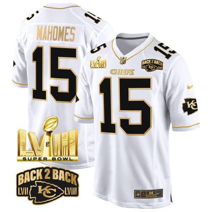 Chiefs Super Bowl LVIII & Back 2 Back Gold Game Jersey - All Stitched