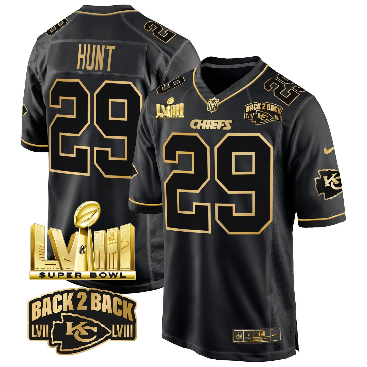 Chiefs Super Bowl LVIII & Back 2 Back Gold Game Jersey - All Stitched