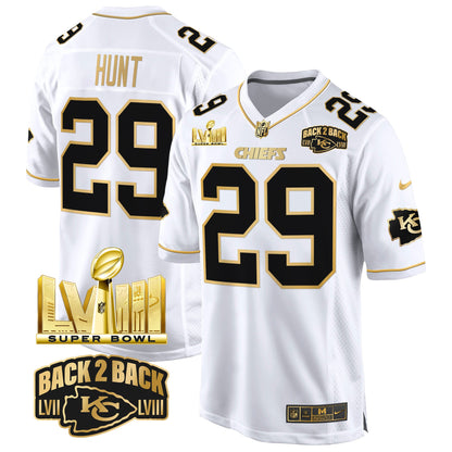 Chiefs Super Bowl LVIII & Back 2 Back Gold Game Jersey - All Stitched