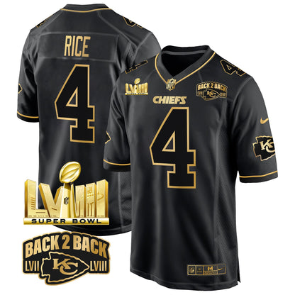 Chiefs Super Bowl LVIII & Back 2 Back Gold Game Jersey - All Stitched