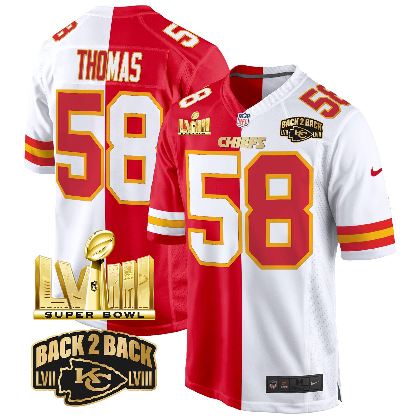 Chiefs Super Bowl LVIII & Back 2 Back Gold Game Jersey - All Stitched