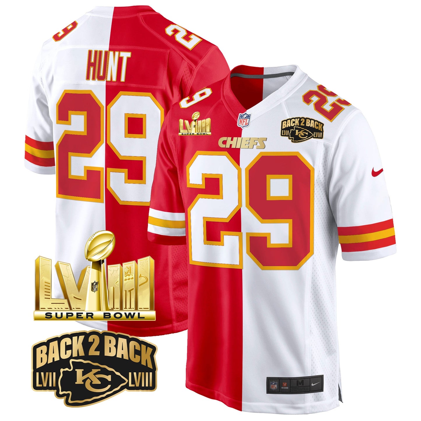 Chiefs Super Bowl LVIII & Back 2 Back Gold Game Jersey - All Stitched