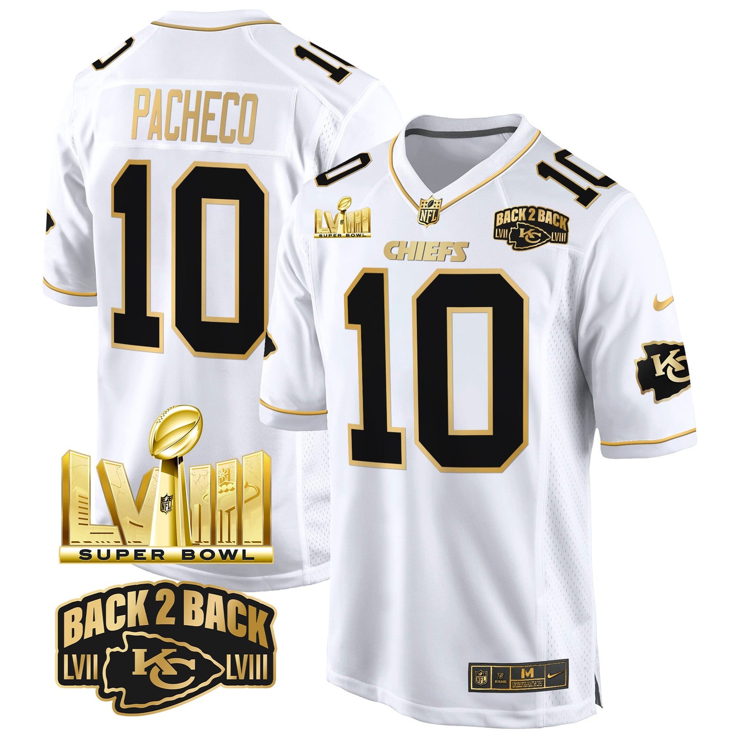 Chiefs Super Bowl LVIII & Back 2 Back Gold Game Jersey - All Stitched