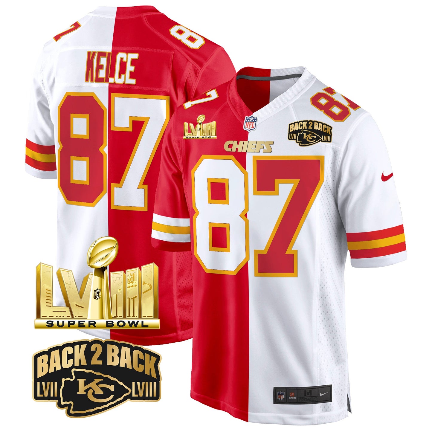 Chiefs Super Bowl LVIII & Back 2 Back Gold Game Jersey - All Stitched