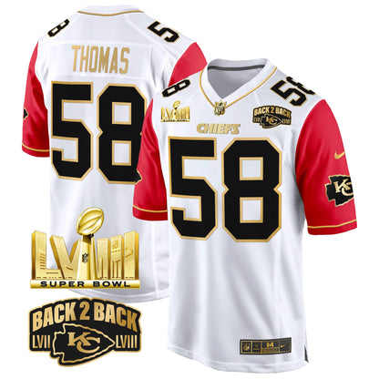 Chiefs Super Bowl LVIII & Back 2 Back Gold Game Jersey - All Stitched