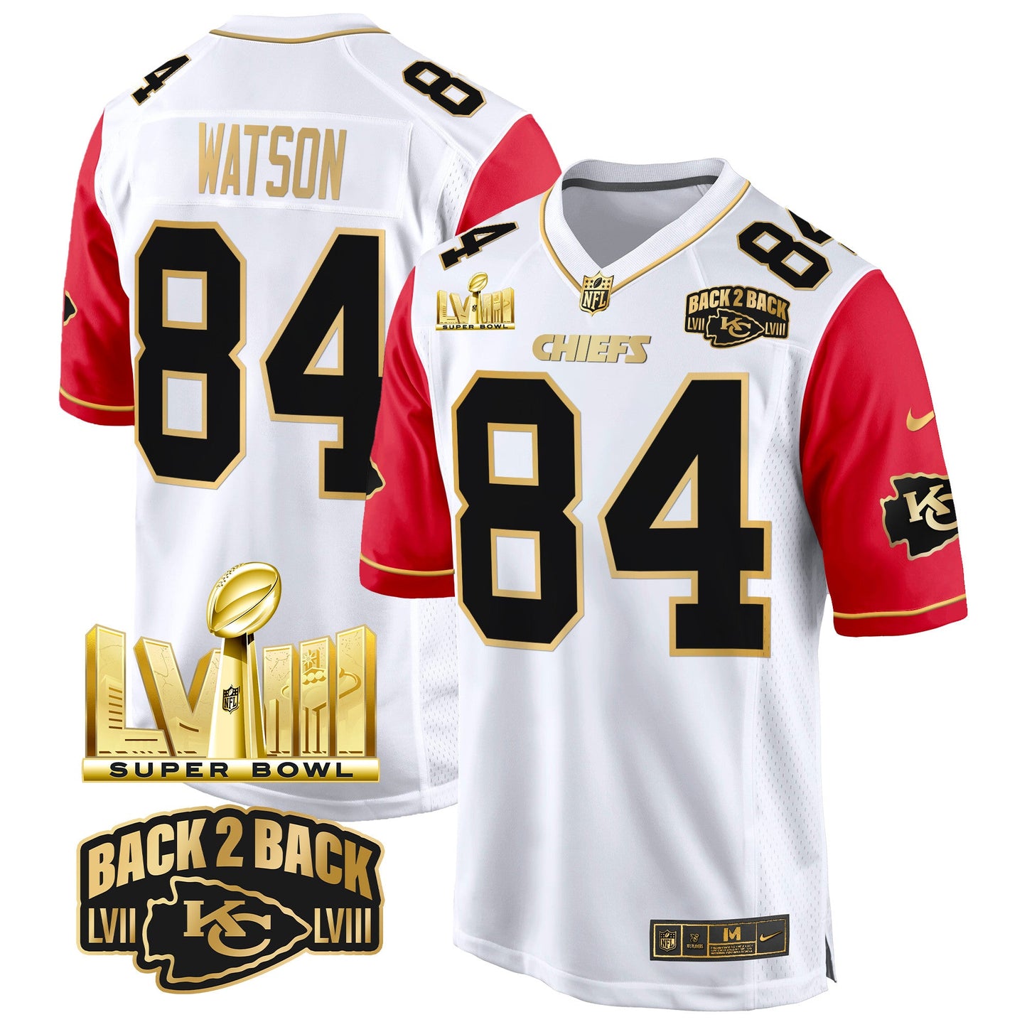 Chiefs Super Bowl LVIII & Back 2 Back Gold Game Jersey - All Stitched