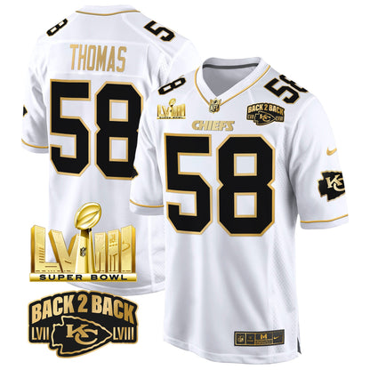 Chiefs Super Bowl LVIII & Back 2 Back Gold Game Jersey - All Stitched