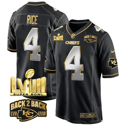 Chiefs Super Bowl LVIII & Back 2 Back Gold Game Jersey - All Stitched