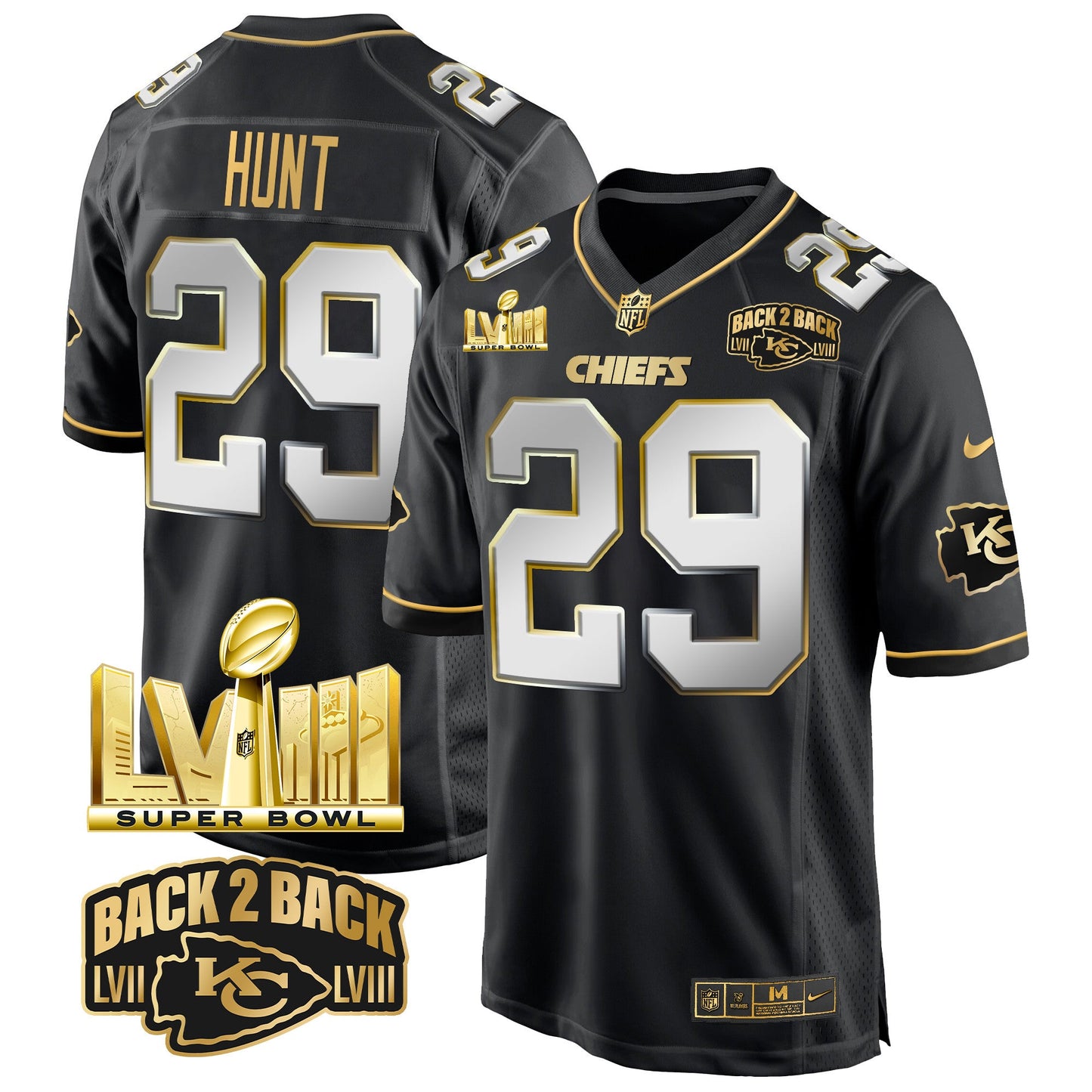 Chiefs Super Bowl LVIII & Back 2 Back Gold Game Jersey - All Stitched