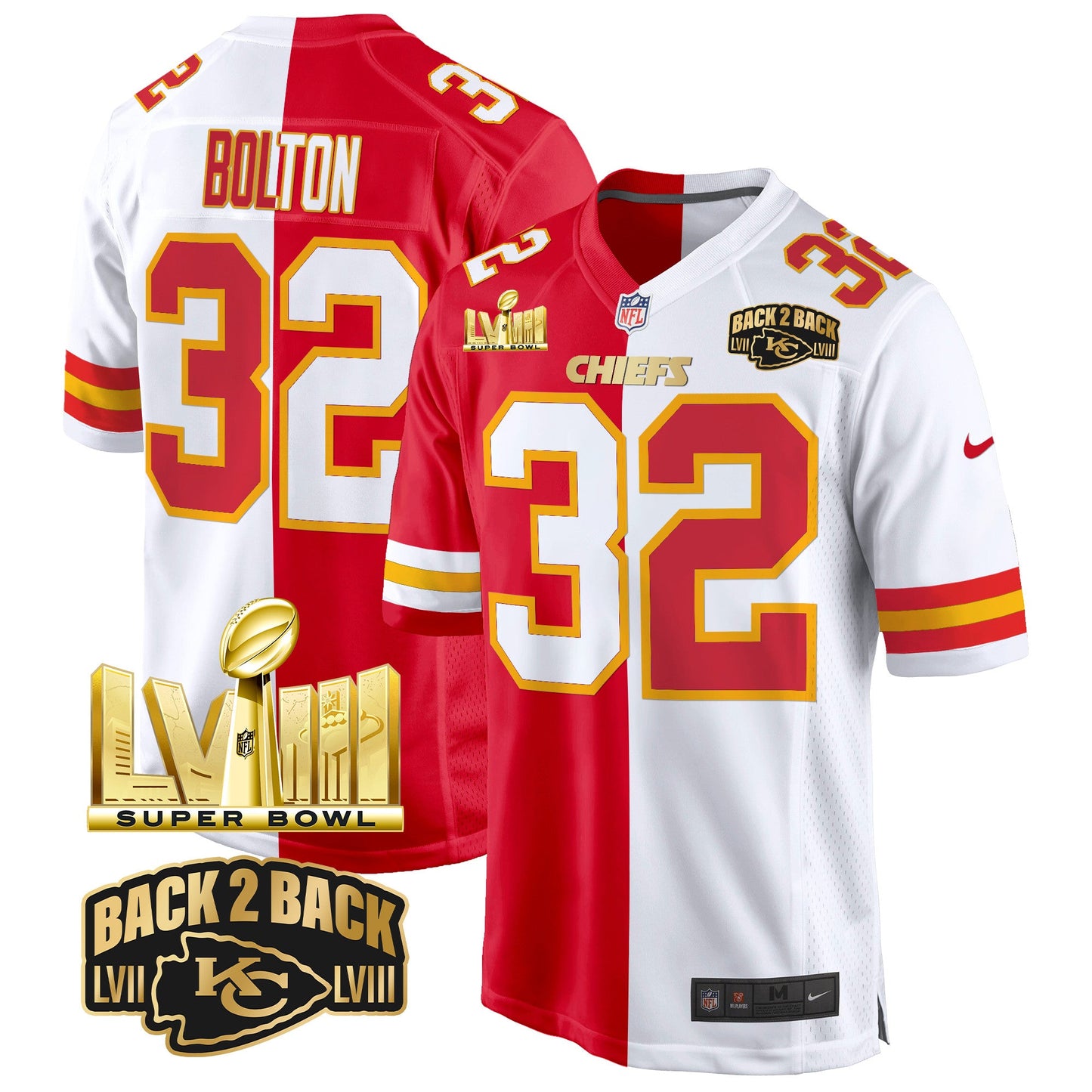 Chiefs Super Bowl LVIII & Back 2 Back Gold Game Jersey - All Stitched