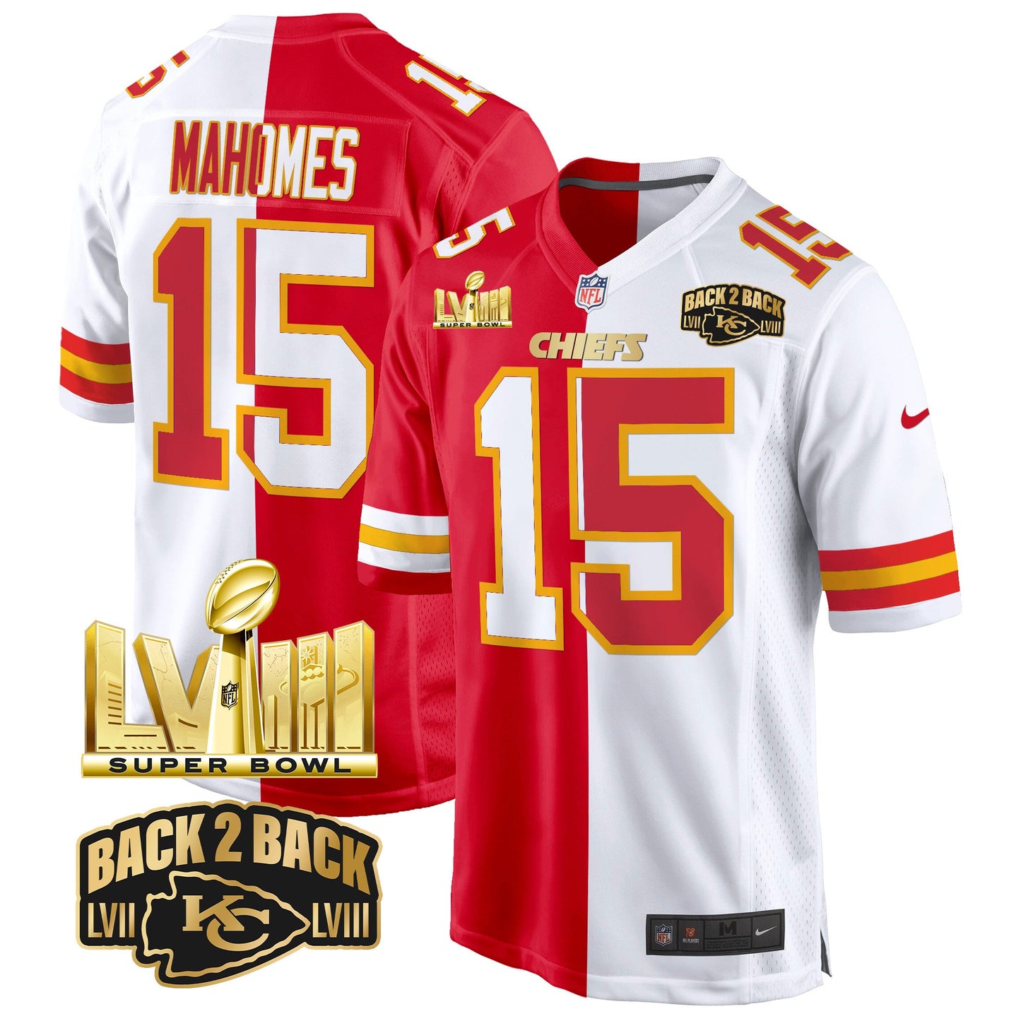 Chiefs Super Bowl LVIII & Back 2 Back Gold Game Jersey - All Stitched