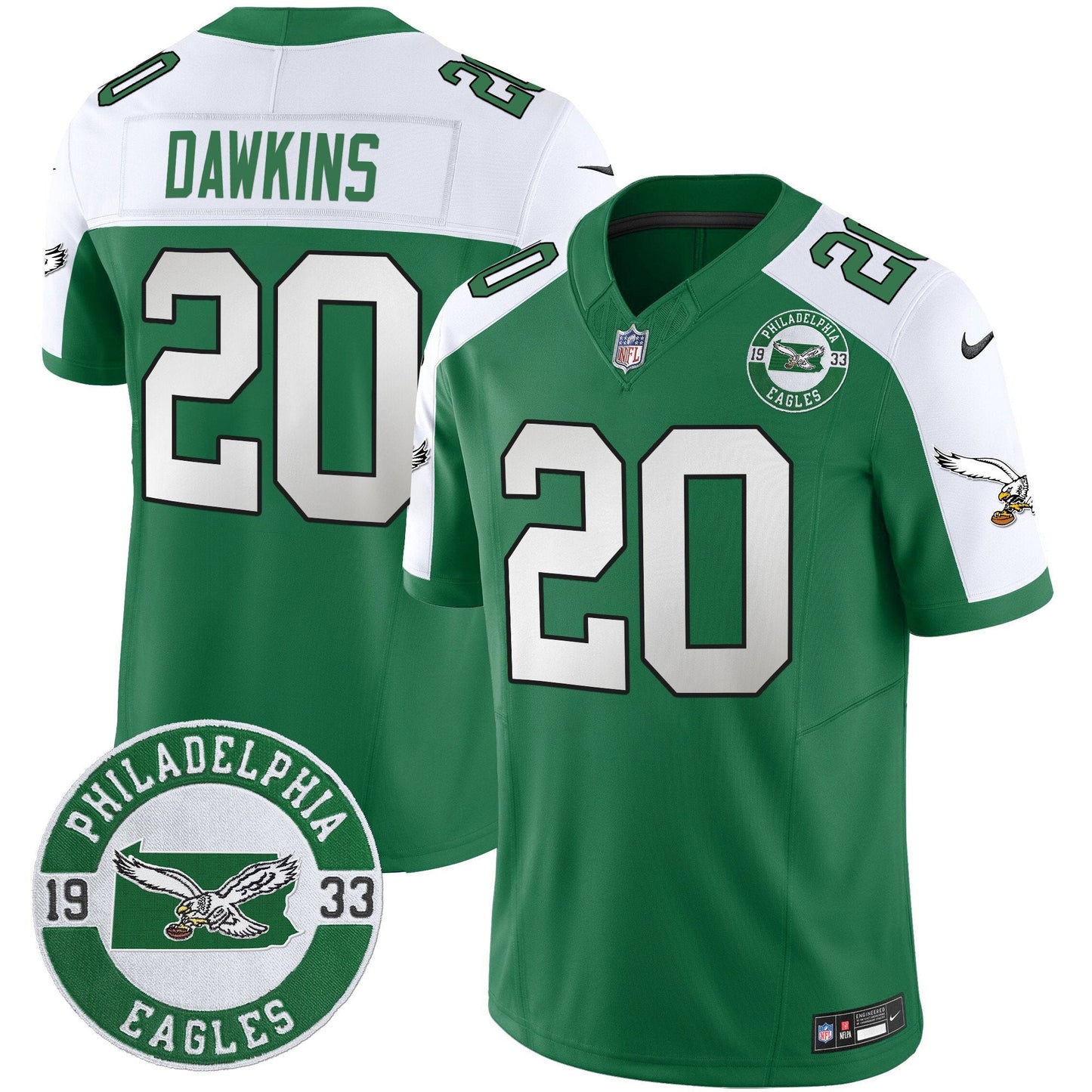 Philadelphia Eagles 2024 Throwback Vapor Limited Jersey - Est. 1933 Patch - All Stitched
