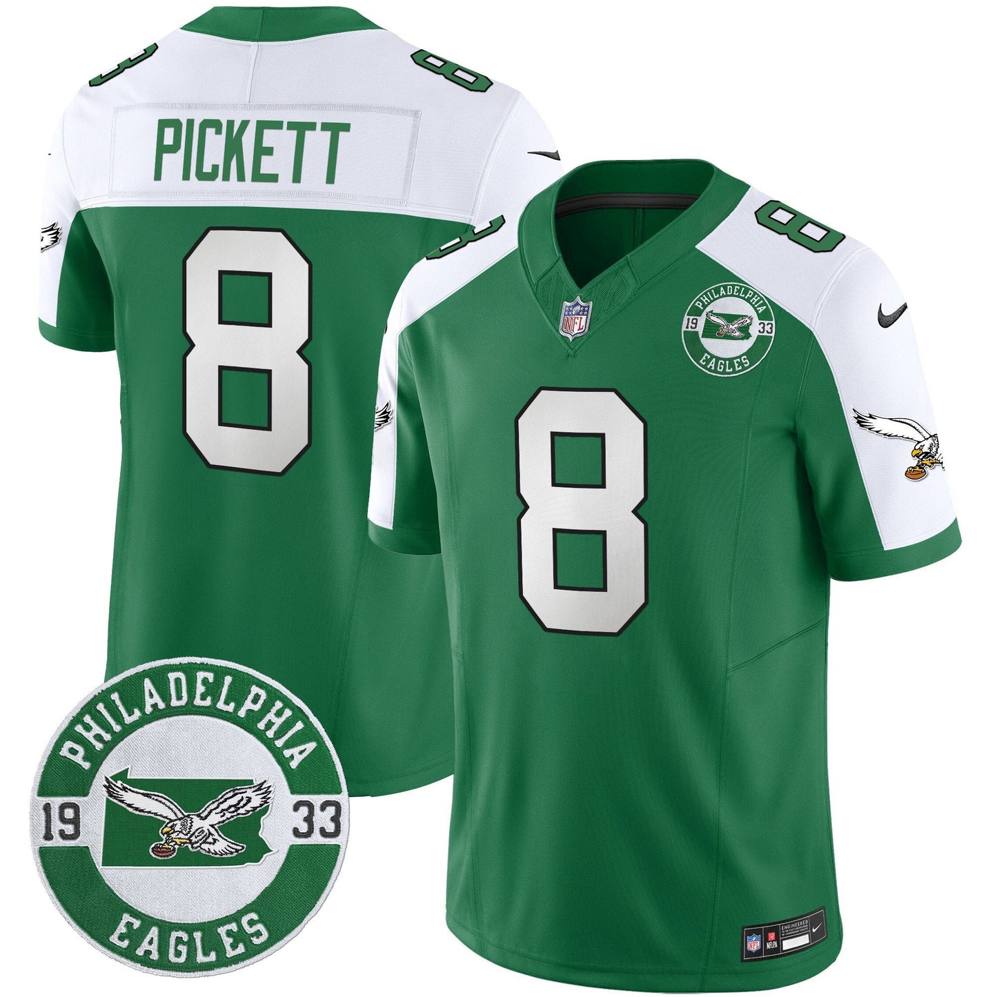 Philadelphia Eagles 2024 Throwback Vapor Limited Jersey - Est. 1933 Patch - All Stitched