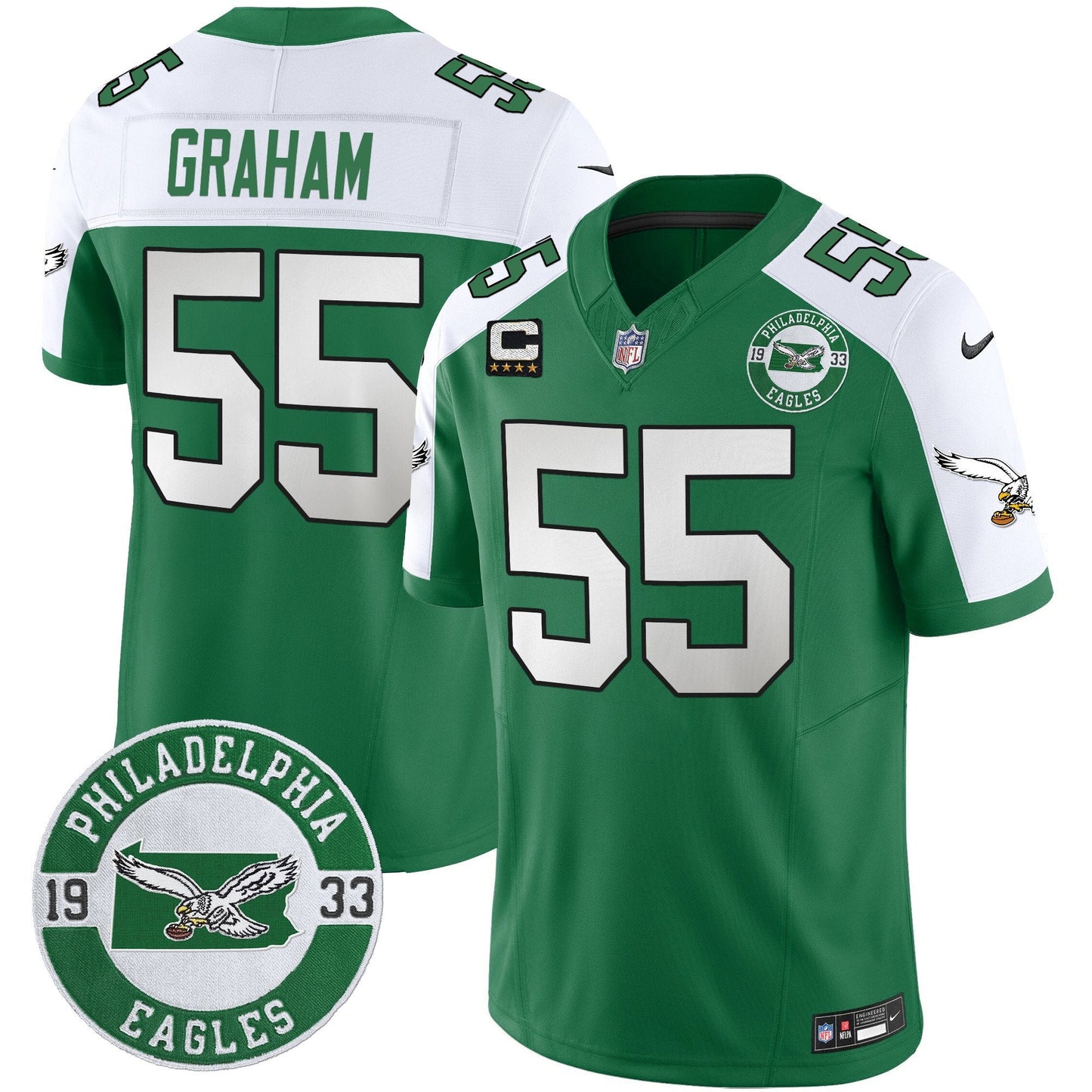 Philadelphia Eagles 2024 Throwback Vapor Limited Jersey - Est. 1933 Patch - All Stitched