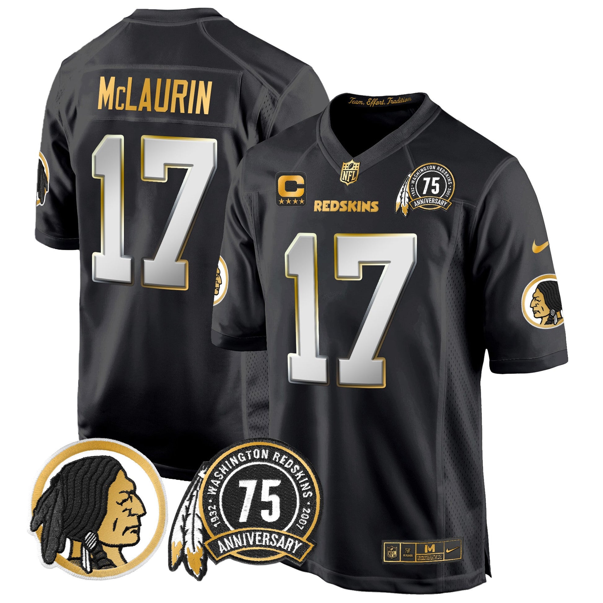 Men's Washington Redskins 75th Patch Throwback Gold Game Jersey - All Stitched
