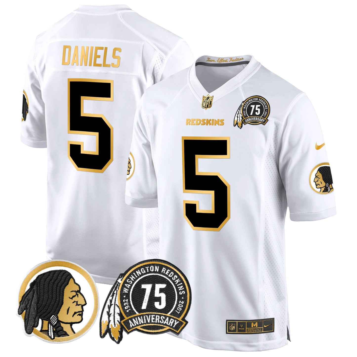 Men's Washington Redskins 75th Patch Throwback Gold Game Jersey - All Stitched