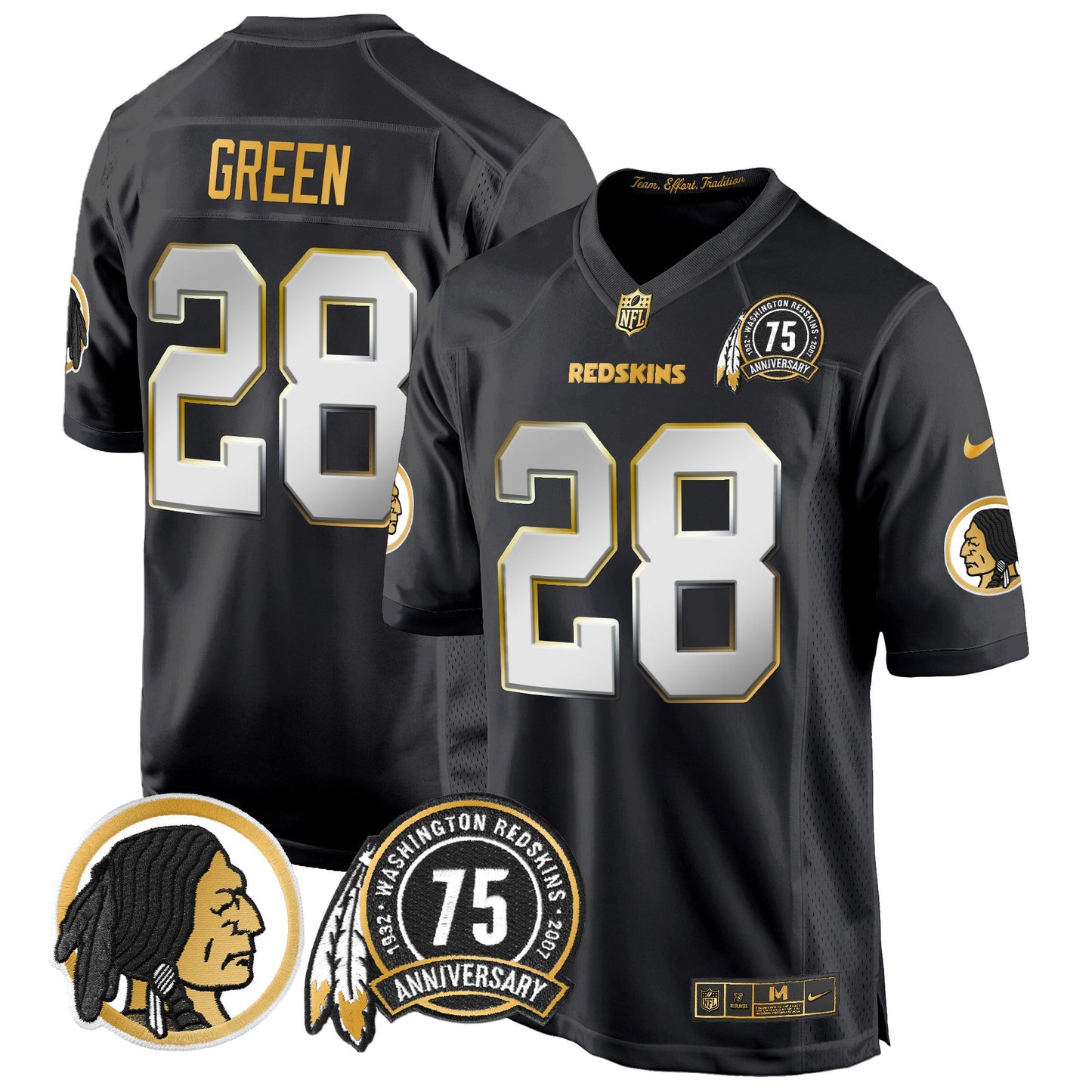Men's Washington Redskins 75th Patch Throwback Gold Game Jersey - All Stitched