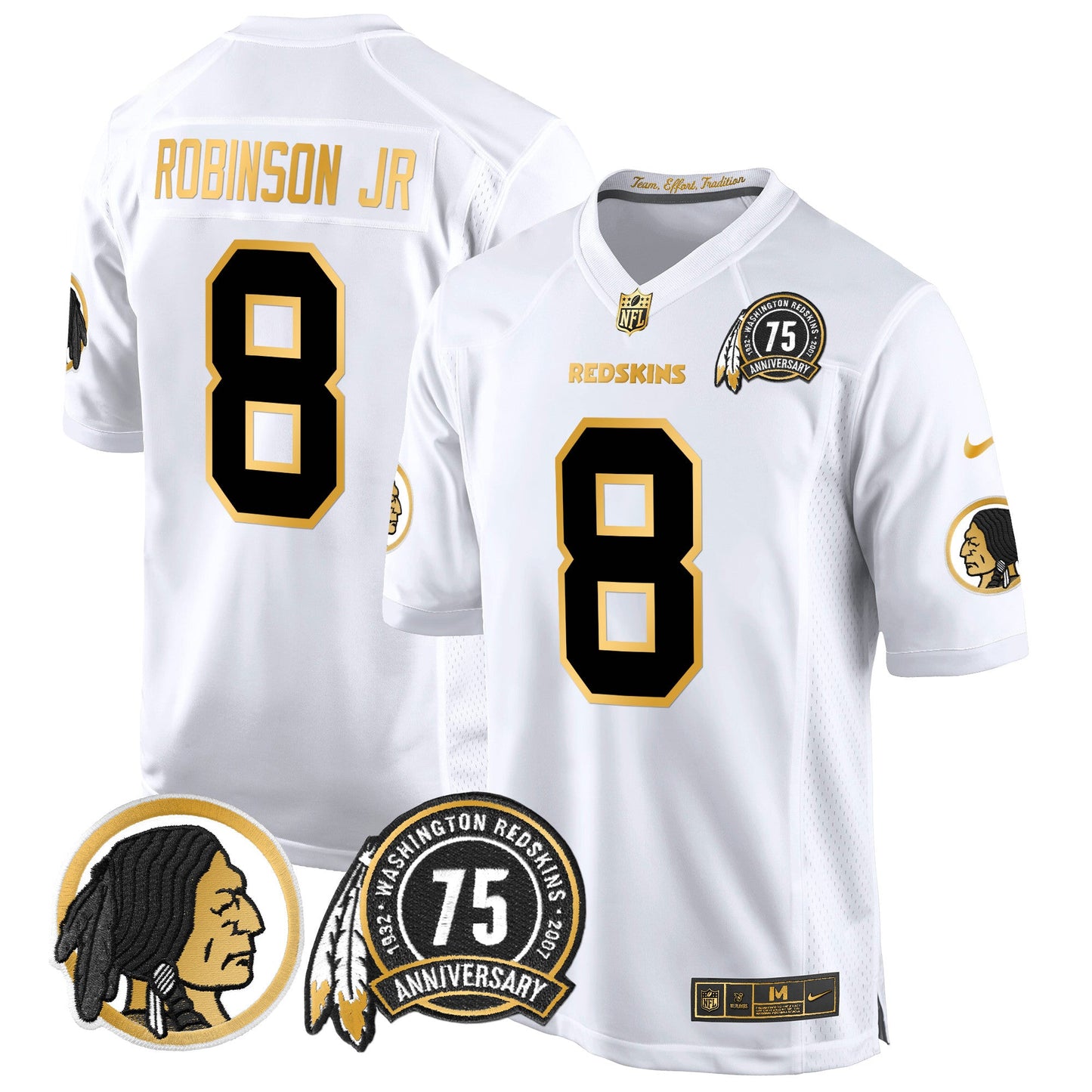 Men's Washington Redskins 75th Patch Throwback Gold Game Jersey - All Stitched
