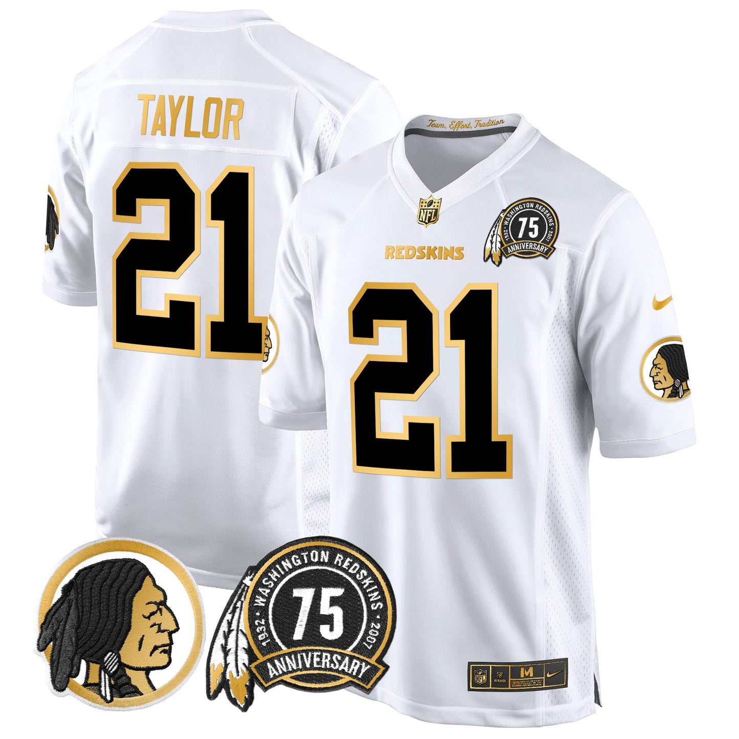 Men's Washington Redskins 75th Patch Throwback Gold Game Jersey - All Stitched