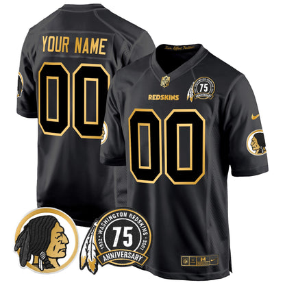 Washington Redskins 75th Patch Throwback Gold Game Custom Jersey - All Stitched
