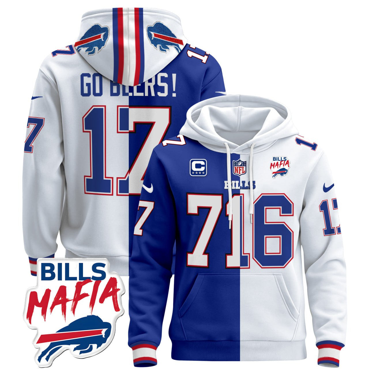 GO BEERS! BUF Split Blue White Hoodie