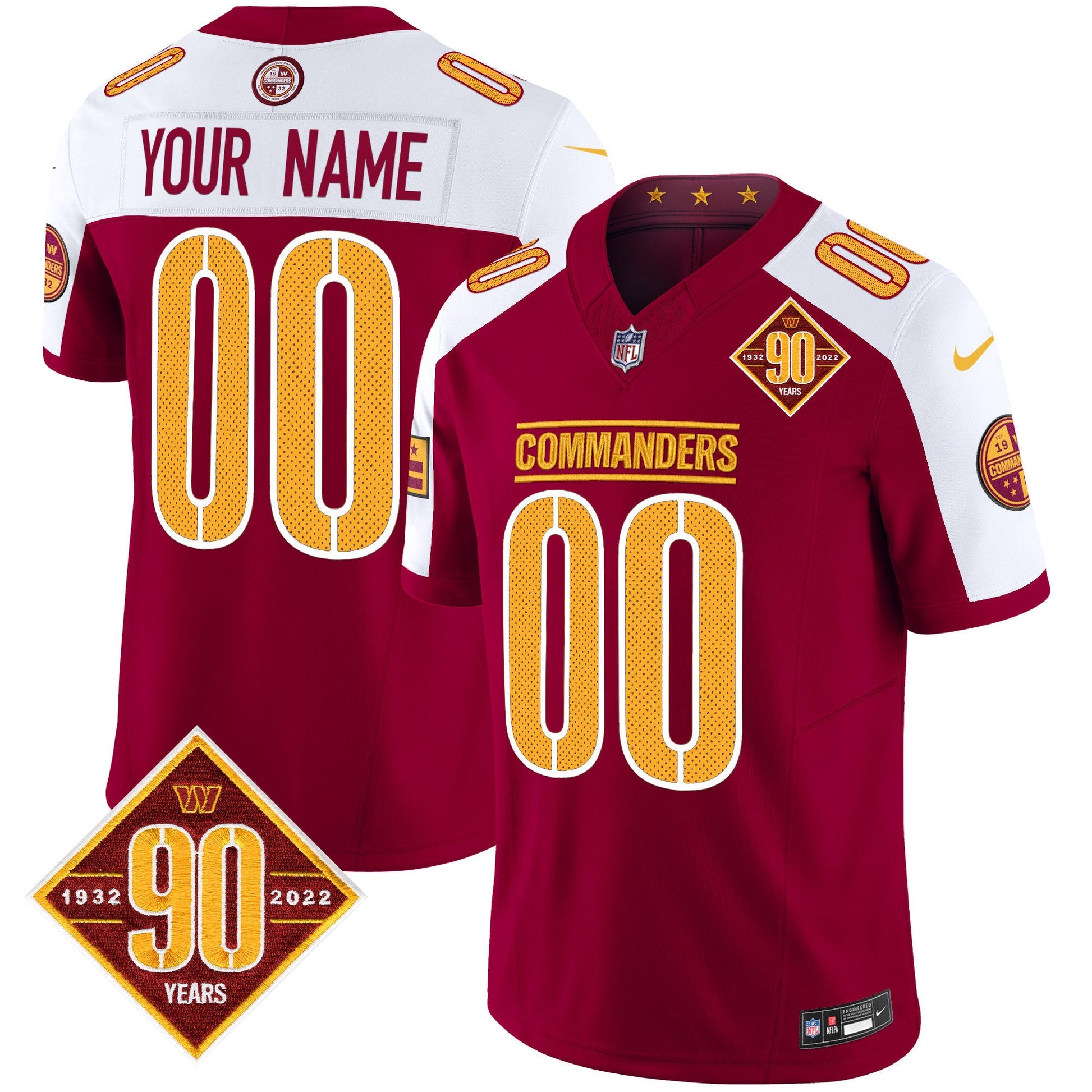 Washington Commanders 90th Anniversary Vapor Limited Custom Jersey V4 - All Stitched