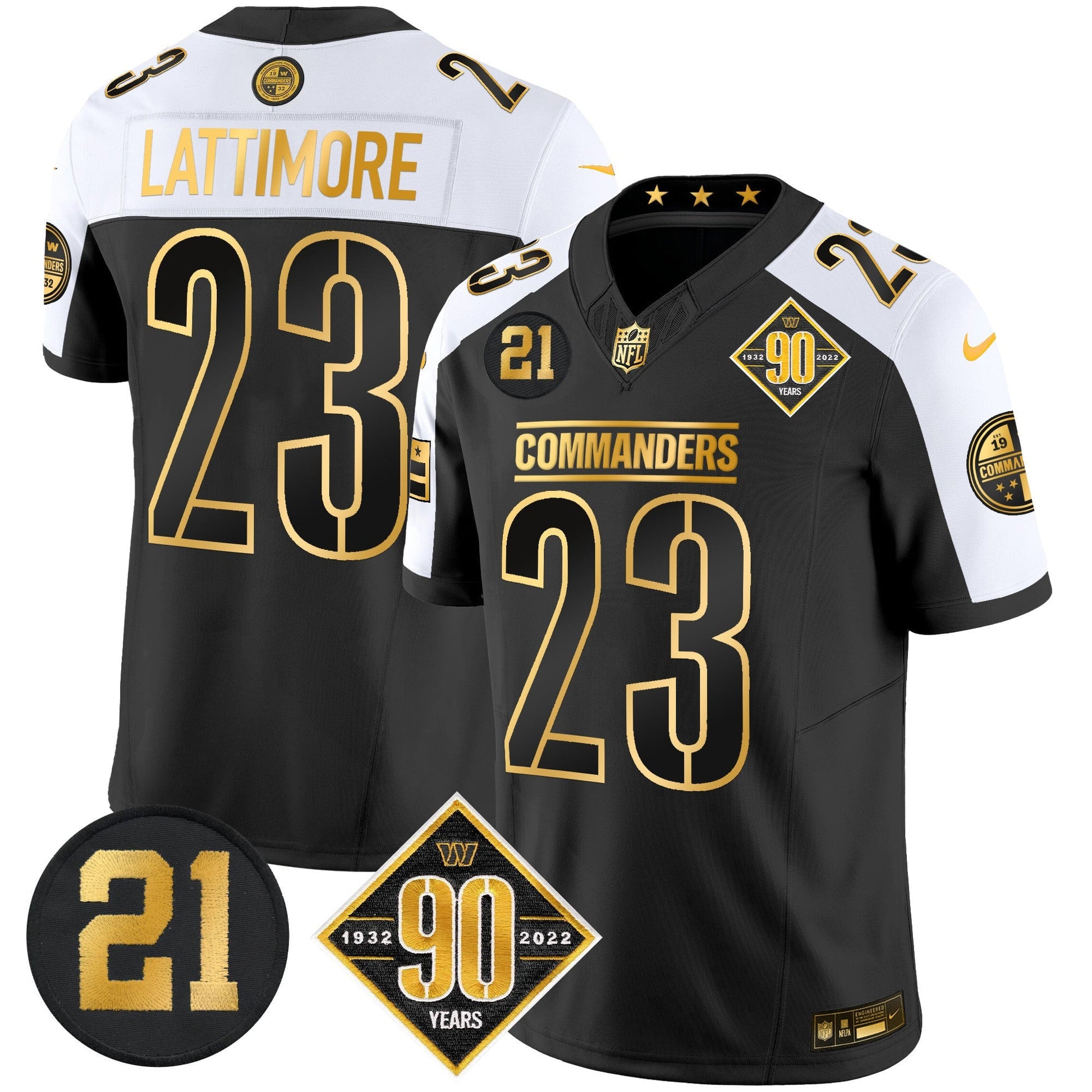 Men's Washington Commanders 90th & Sean Taylor Patch Gold Vapor Limited Jersey - All Stitched