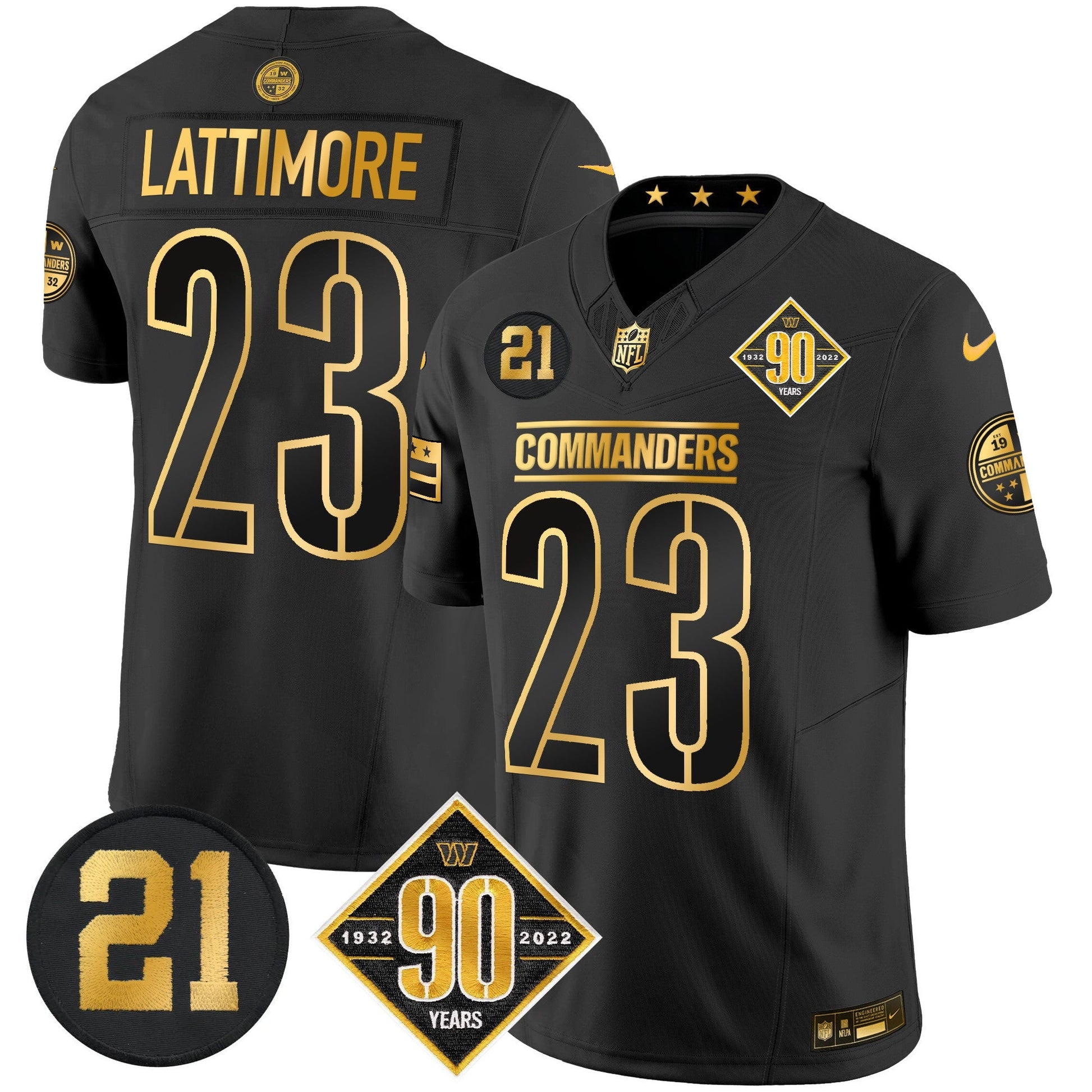 Men's Washington Commanders 90th & Sean Taylor Patch Gold Vapor Limited Jersey - All Stitched